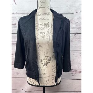 ELIE TAHARI FOR‎ DESIGNATION Black Moto Jacket Faux Leather Trim Womens Size M